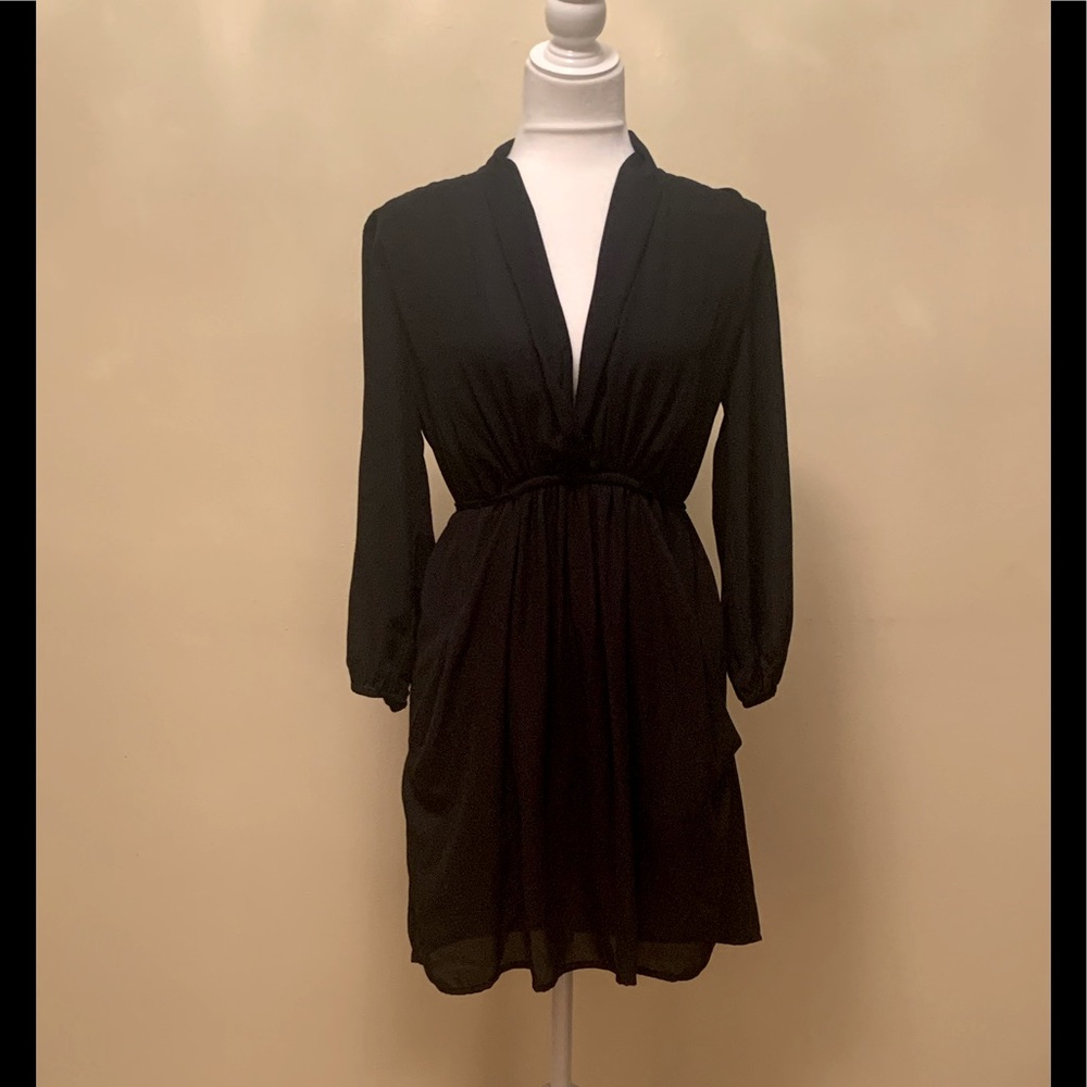 Barlll black low V neck dress